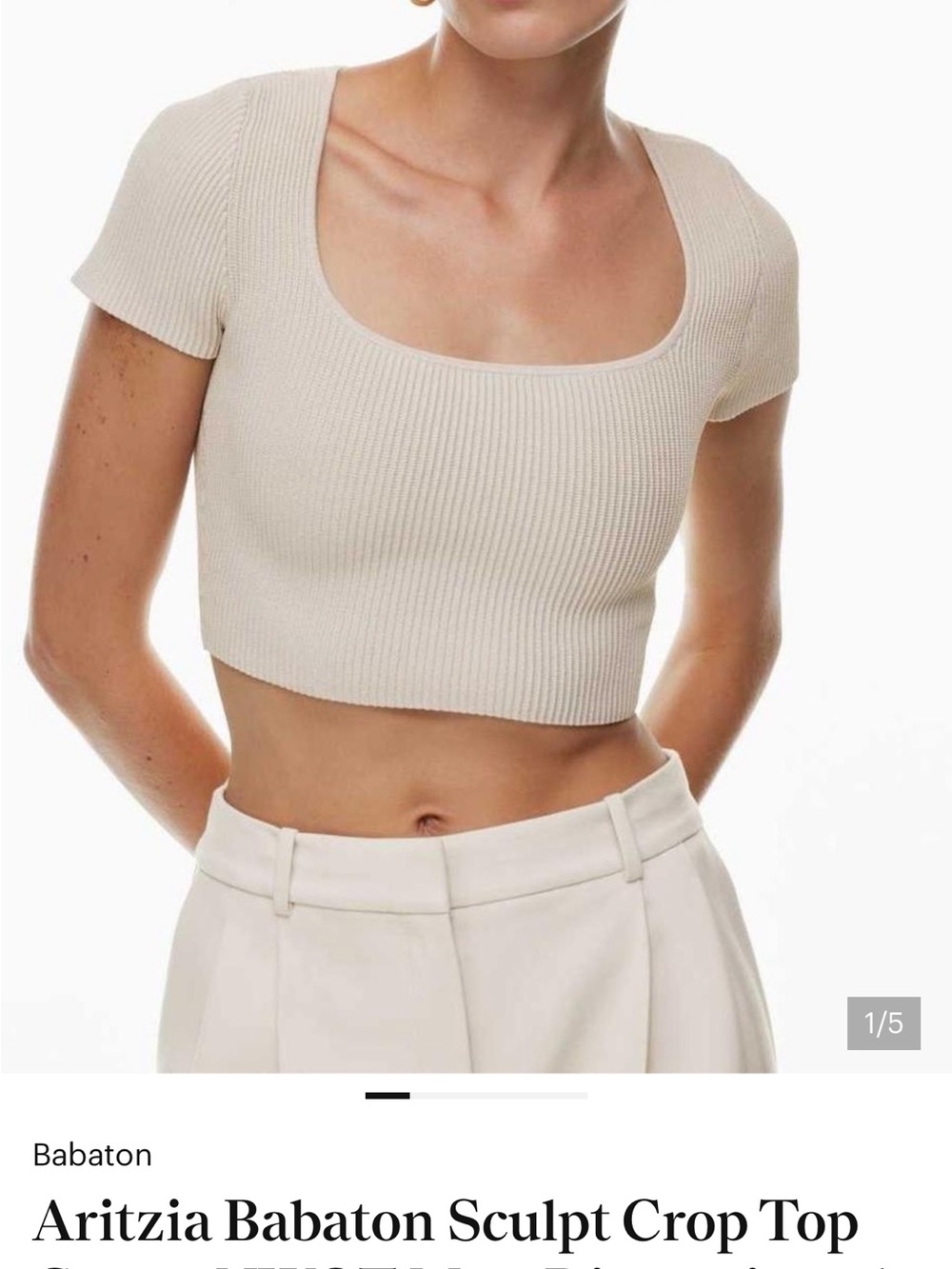 Aritzia Sculpt Ribbed Scoop Crop Top — Soft Cream